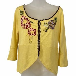 Knitted Dove Yellow Floral Beaded Cardigan